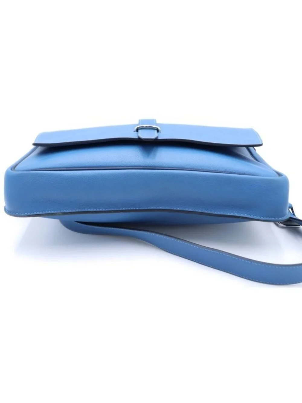 Hermes Steve Bright Blue Jean Shoulder Bag Leather Chevre Silver